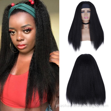 Wholesale price High quality  Natural black color Kinky Straight  synthetic headband wigs for black women